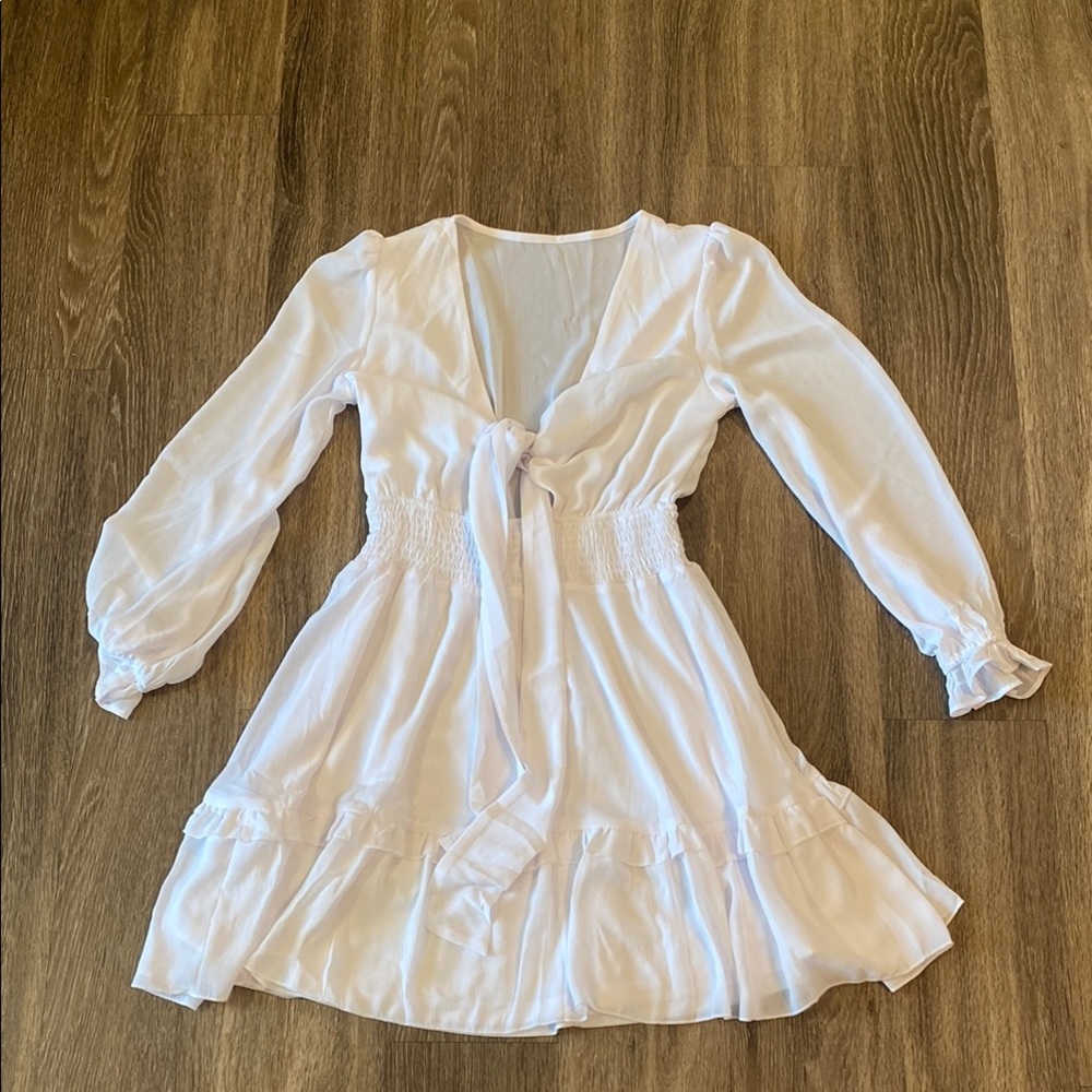 Amazon White Ruffled Tiered Sundress with Bishop Sleeves